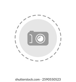 circular button with a camera silhouette, representing the add photo placeholder function in an empty field. Simple UI icon for uploading images, profile pictures, or attachments in apps and websites