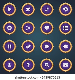 The circular buttons with various icons presented in a regal purple hue enhance the aesthetic of game interfaces