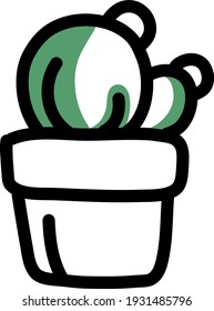 Circular cactus with a flower, illustration, vector on white background.