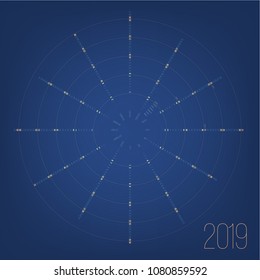 Circular calendar 2019 year. Minimal date poster