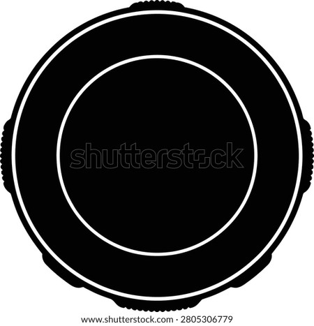 Circular camera lens aperture icon with a simple black circular icon representing a camera lens