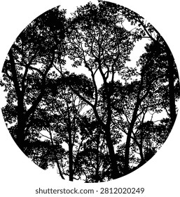 Circular canopy forest silhouette view looking up through trees vector