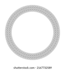 Circular, Celtic frame ornament with endless knot designs in black and white line drawing