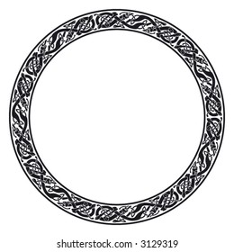 circular celtic ornamental frame with entwined dogs and celtic knots