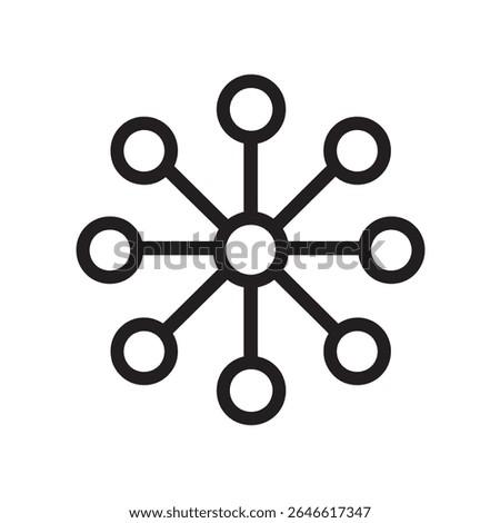 Circular central node linked via lines to surrounding nodes, showing data or network connectivity in a symbolic and simplified form on white background.