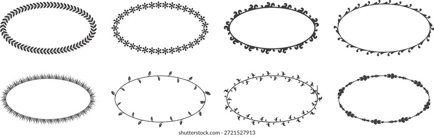 Corrente circular e corda quadro conjunto isolado no fundo branco. Bordas redondas decorativas feitas de links de metal, contas e estilos de arame farpado. Perfeito para elementos de design, etiquetas, logotipos e projetos gráficos antigos.