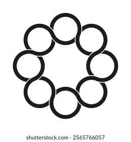 Circular chain shape. Minimalist black design. Abstract linked elements. Vector decorative illustration.