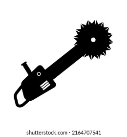 Circular chainsaw, black sign on a white background, logo for design, vector illustration