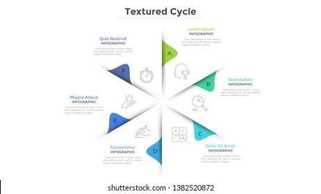 Circular Chart With 6 Paper White Sectors. Concept Of Cyclical Business Process With Six Stages Or Phases. Minimal Infographic Design Layout. Modern Vector Illustration For Business Presentation.