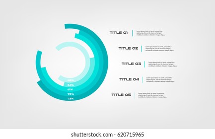 Circular chart color infographics step by step in a series of circle. Element of graph, diagram with 5 options- 20, 40, 60, 80, 100 percent, parts, processes. Vector business template for presentation