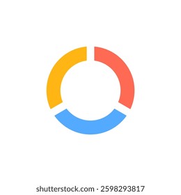 A circular chart features segments in blue, orange, and yellow. each color forms equal parts.