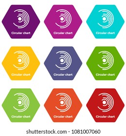 Circular chart icons 9 set coloful isolated on white for web