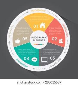 Circular Chart Infographic Elements. circle chart with arrows around it on grey background.