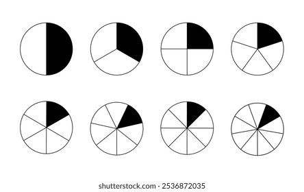 Circular chart for infographic, pie or pizza slice. Wheel division into fractions, circular shape sectors