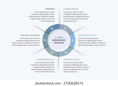 Infografía de gráfico circular con seis segmentos numerados