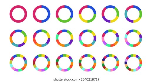 Circular chart with segments. Wheel division into fractions, circular shape sectors. Vector infographic