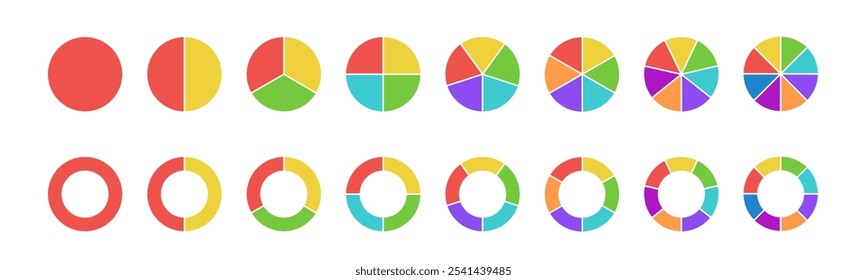 Gráfico circular con segmentos. División de la rueda en fracciones, sectores de la forma. Infografía del Vector