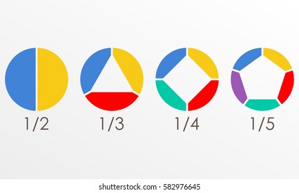 Circular chart set. Pie diagram template. Circle infographics concept with 2,3,4,5 steps, parts, levels or options. Colorful vector illustration.
