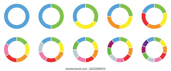 Circular chart. Wheel division into fractions with colorful segments, circular shape sectors. Vector Stock