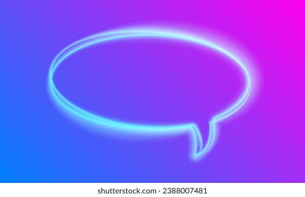 Circular chat shape icon, transparent translucid glow effect, smooth blurred lines frame.