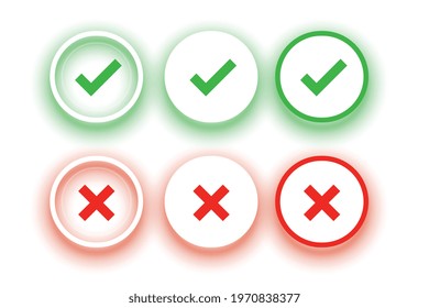 circular check mark and cross buttons set