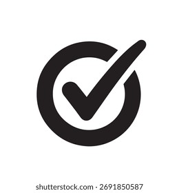 Icono verificado de la marca de verificación circular: glifo del símbolo de Aprobación, éxito y finalización
