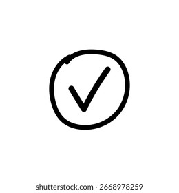 Un ícono de Casilla de verificación circular presenta un estilo dibujado a mano con una simple marca de verificación incompleta en el interior.