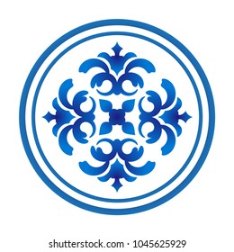 Circular Chinaware pattern, Blue and white ornamental round, Decorative art frame, Abstract vector floral ornamental border, porcelain design