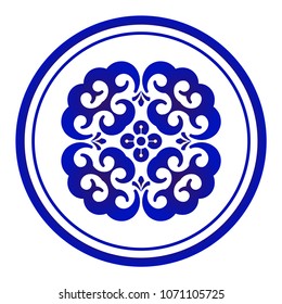 Circular Chinaware pattern, Blue and white ornamental round, Decorative art frame, Abstract vector floral ornamental border, porcelain design
