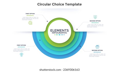 Circular choice diagram. Concept of four market opportunities, aims or goals of marketing strategy. Corporate infographic design template. Simple flat vector illustration for business data analysis.
