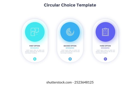 Circular choice template for business success presentation infographic chart design. Commercial analytics infochart with icons. Instructional graphics with 3 steps for banners creation