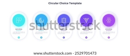 Circular choice template for business success presentation infographic chart design. Commercial analytics infochart with icons. Instructional graphics with 5 steps for banners creation