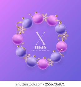 Circular Christmas baubles frame with special offer text