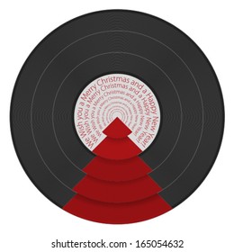 Circular christmas tree. Christmas Greeting Card. Merry Christmas lettering, vector illustration.
