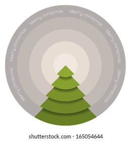 Circular christmas tree. Christmas Greeting Card. Merry Christmas lettering, vector illustration.