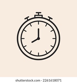 Circular chronometer outline with stopwatch buttons, hands, hour markers and dial.