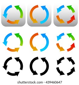 Circular, Circle Arrow Icons, Symbols. Colorful And Black Versions. Vector