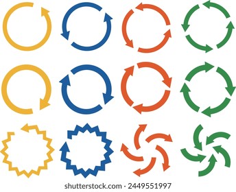Circular circle arrow material, set of four colors: yellow, orange, blue, and green