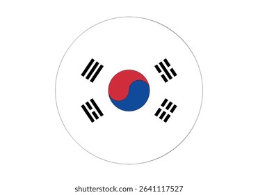 Circular Circle Flag Icon Logo of South Korea. Round or Circle Flag Selection Button Badge Icon with South Korea Flags Vector Image. National symbol of S Korea. South Korea America patriotic sign flag