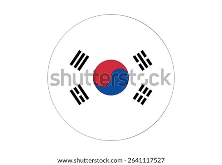 Circular Circle Flag Icon Logo of South Korea. Round or Circle Flag Selection Button Badge Icon with South Korea Flags Vector Image. National symbol of S Korea. South Korea America patriotic sign flag
