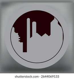 Circular cityscape silhouette with modern buildings in gray and maroon tones, ideal for urban-themed designs or branding visuals.