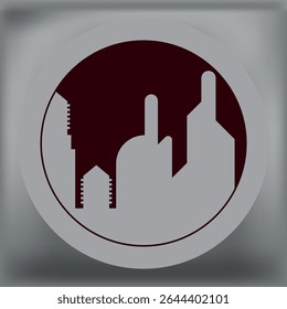 Circular cityscape silhouette with modern buildings in gray and maroon tones, ideal for urban-themed designs or branding visuals.