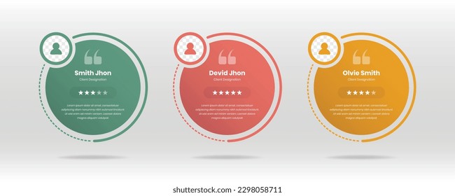 Circular client feedback infographic presentation template with star rating and avatar