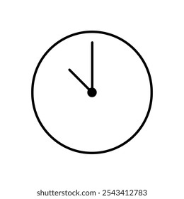 Un icono de reloj circular con un contorno simple, que muestra la hora a la 1 en punto. Diseñado para el uso de la interfaz de Web, este ícono aislado se destaca nítidamente sobre un fondo blanco y limpio.