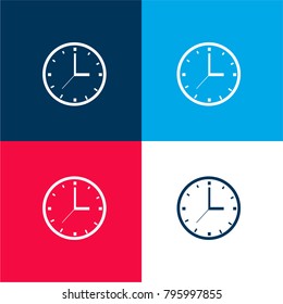 Circular clock tool four color material and minimal icon logo set in red and blue