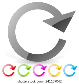 Circular clockwise arrow in 6 colors