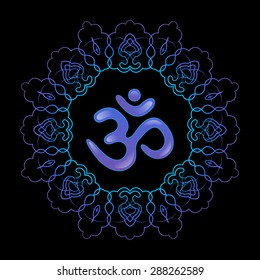 circular cloud abstract ornament and sacred symbol Om, vector