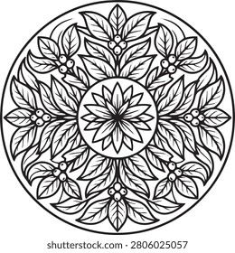 Circular coffee plant mandala botanical vector illustration