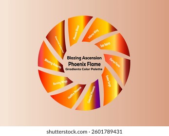 Circular color palette featuring fiery gradients and phoenix-themed names. Ideal for branding, design, and presentations.