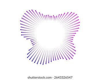 Circular color sound wave vector pattern created with black dots. The neon design represents audio frequencies and music visualization. Suitable for audio related themes.